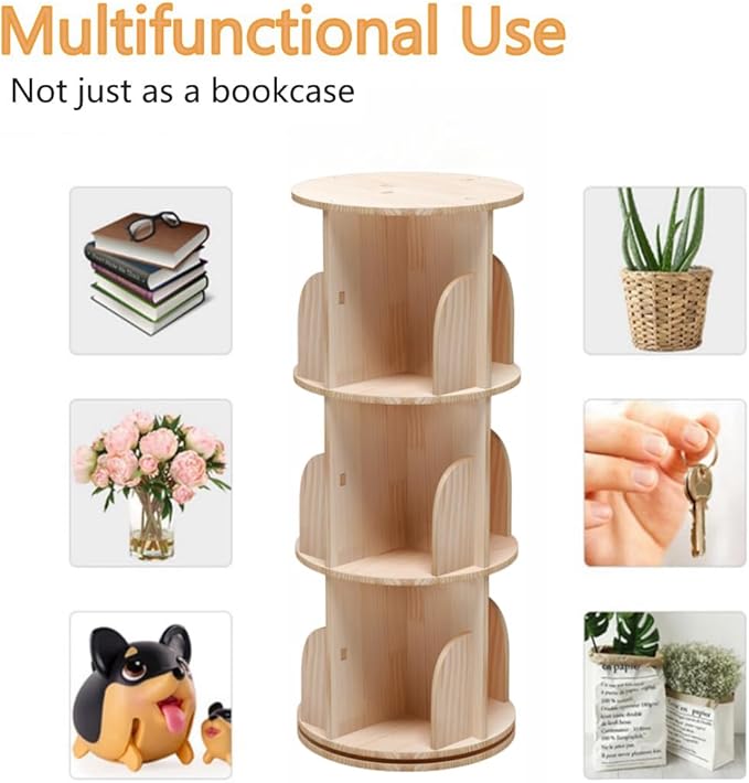 3 Tier 360 Display Rotating Bookshelf, Revolving Bookcase for Kids&Adults, Rotating Bookshelf Tower for Preschoolers' Classrooms, Nursery, Bedrooms, Living Room - LeafyLoom