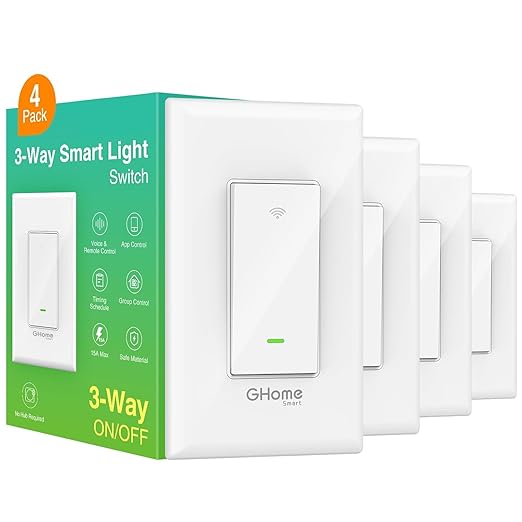GHome Smart Switch, 3 Way Wi-Fi Light Switch Compatible with Alexa and Google Home, 2.4GHz Schedule Timer, Neutral Wire Required, 3-Way Installation, FCC Listed (4-Pack),White GhomeSmart