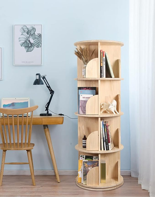 Rotating Bookshelf 360 Degrees, 4 Tier Stackable Solid Wood Bookshelf Organizer, Storage Display Rack Floor Standing Bookcase for Kids&Adults (51"x18"x18")… - LeafyLoom