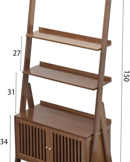 Bamboo Ladder Shelf Modern Wood Bookshelf Tall Bookcase Leaning Wall Shelves Open Standing Storage Rack Shelves for Living Room, Bathroom, Kitchen, Office(Brown, 4 Tier-27x12x59) - LeafyLoom