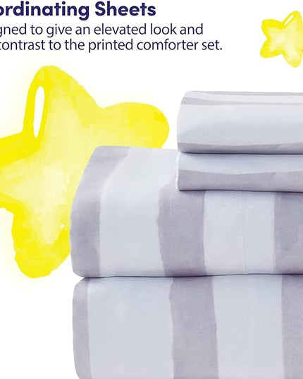 Kids Bedding Set Bed in a Bag for Boys and Girls Toddlers Printed Sheet Set and Comforter , Full, Trucks - LeafyLoom
