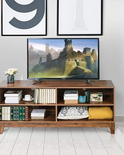 LUARANE TV Stand for TVs, up to 55 65 Inch, Console Table Cabinet MDF Storage Console, with 4 Open Storage Shelves, 4 Cord Management Holes, for Living Room and Entertainment Room (Dark-brown) - LeafyLoom