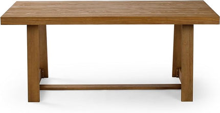 Plank+Beam 72 Inch Farmhouse Dining Table, Solid Wood Rustic Kitchen Table, Large Wooden Rectangular Dinner Table for Dining Room, Home Office, Living Room Furniture, Easy Assembly, Pecan Wirebrush - LeafyLoom