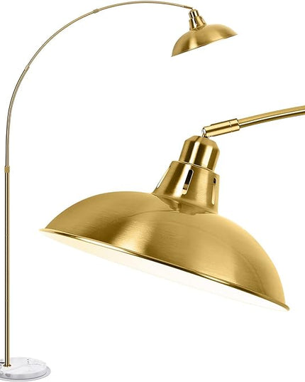 Gold Brass Arc Floor Lamp for Living Room - Mid Century Modern Standing Lamp, Overhanging Floor Lamps, Arch Stand Up Lamp & Floor Light with White Marble Base, Ideal for Bedroom Study Room - LeafyLoom