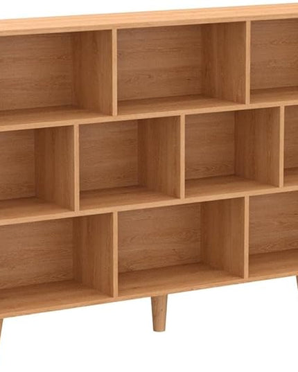 IOTXY Wooden Open Shelf Bookcase - 3-Tier Floor Standing Display Cabinet Rack with Legs, 10 Cubes Bookshelf, Pear Yellow - LeafyLoom