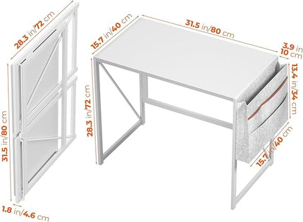 Folding Desk, Small Foldable Desk 31.5 Inch for Small Space, Computer Table Home Office Writing Desk with Storage Bag Headphone Hook, Easy Assembly, White - LeafyLoom