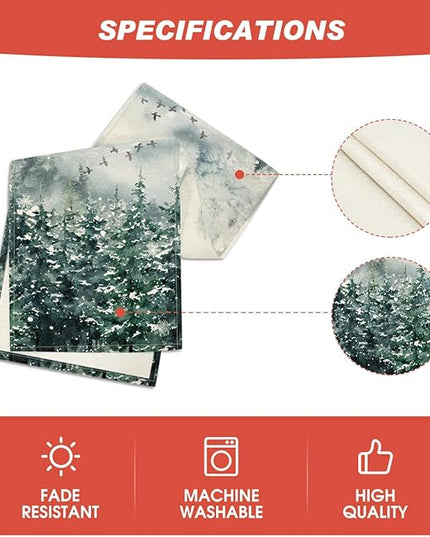 Artoid Mode Green Tree Snow Christmas Table Runner, Seasonal Winter Kitchen Dining Holiday Table Decoration for Home Party Decor 13x90 Inch ArtoidMode