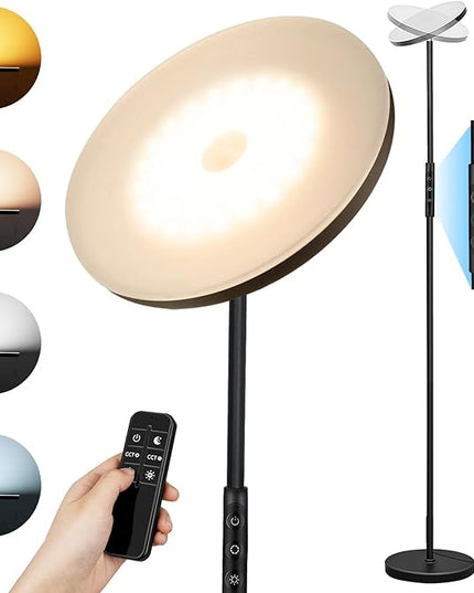 Floor Lamp, Upgraded 36W 3600LM Super Bright Torchiere LED Floor Lamps for Living Room, Stepless Dimmable Color Temperature 2700K-6500K with Remote & Touch Control, Standing Light for Bedroom Office - LeafyLoom