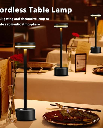 Cordless Metal Desk Lamp,Portable LED Table Lamp with Touch Sensor,3 Color Rechargeable Lamp,3-Levels Brightness Lamp,Night Light for Kids Nursery,Bedside Lamp,Dining Room Lamp (Black) - LeafyLoom