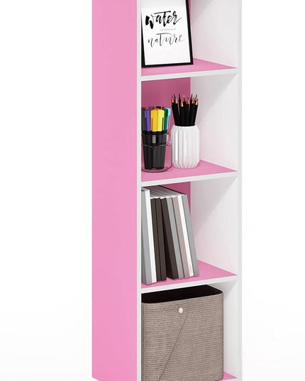 Furinno Luder Bookcase / Book / Storage, 4-Tier Cube, Pink/White - LeafyLoom