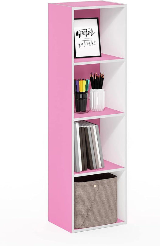Furinno Luder Bookcase / Book / Storage, 4-Tier Cube, Pink/White - LeafyLoom
