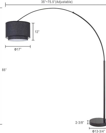 Modern 81" Arc Tall Living Room-Stand Up Arching Drum Shade Large Floor Lamp for Dinning/Bedrooms-Corner Lamp for Office Lighting Black - LeafyLoom