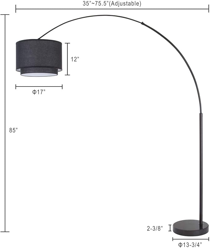 Modern 81" Arc Tall Living Room-Stand Up Arching Drum Shade Large Floor Lamp for Dinning/Bedrooms-Corner Lamp for Office Lighting Black - LeafyLoom