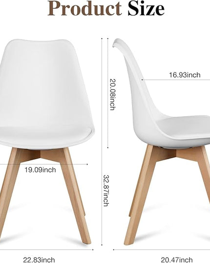 OLIXIS Dining Chairs Set of 4 Mid-Century Modern Dinning Chairs, Living Room Bedroom Outdoor Lounge Chair PU Leather Cushion and Wood Legs, White - LeafyLoom