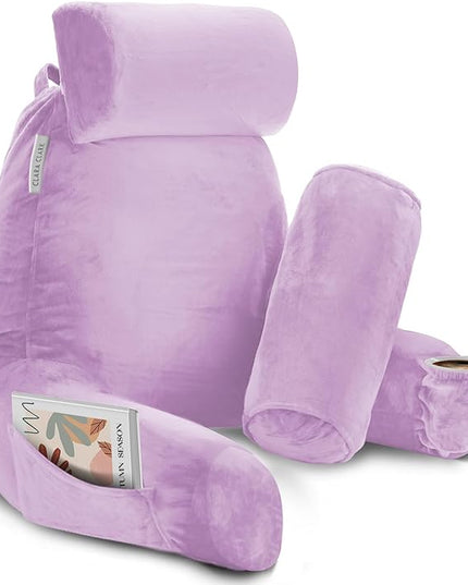 Clara Clark Reading Pillow with Portable Lap Desk for laptop Set, Back Pillow for Sitting Up in Bed, Memory Foam Back Support Pillow, Bed Rest Pillow with Foldable Laptop Desk, Large - Lavender - LeafyLoom
