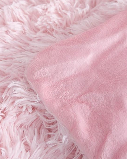 Faux Fur Kids Girls Light Pink Comforter Sets Twin/Full - 3PC Bed Set Warm Comfortable Soft Plush Flannel Velvet Fluffy Fuzzy Bedding（Comforter x 1 Pillowcases x 2） - LeafyLoom