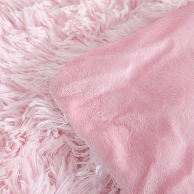Faux Fur Kids Girls Light Pink Comforter Sets Twin/Full - 3PC Bed Set Warm Comfortable Soft Plush Flannel Velvet Fluffy Fuzzy Bedding（Comforter x 1 Pillowcases x 2） - LeafyLoom