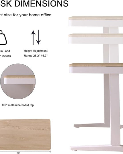 Standing Desk with Drawer and Wireless Charging,48x24 inch Dual Motor Standing Desk, Sit Stand Desk with Whole-Piece Desktop,Stand Up Desk for Home Office(White Oval Legs + Bamboo Top) - LeafyLoom