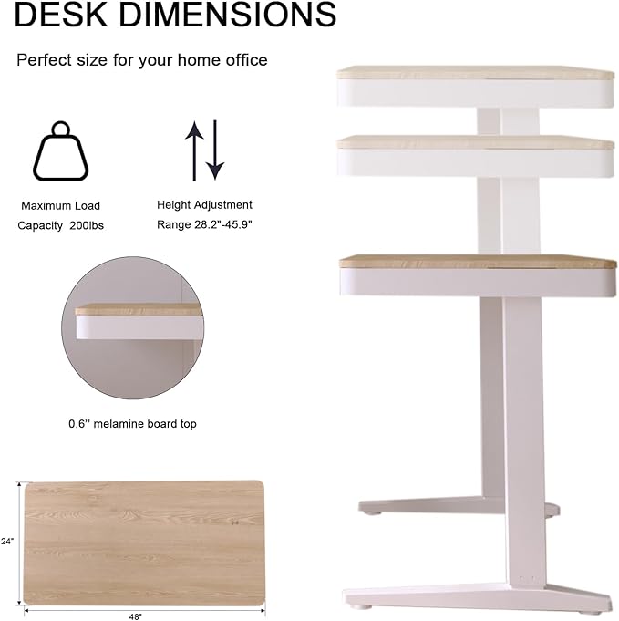 Standing Desk with Drawer and Wireless Charging,48x24 inch Dual Motor Standing Desk, Sit Stand Desk with Whole-Piece Desktop,Stand Up Desk for Home Office(White Oval Legs + Bamboo Top) - LeafyLoom