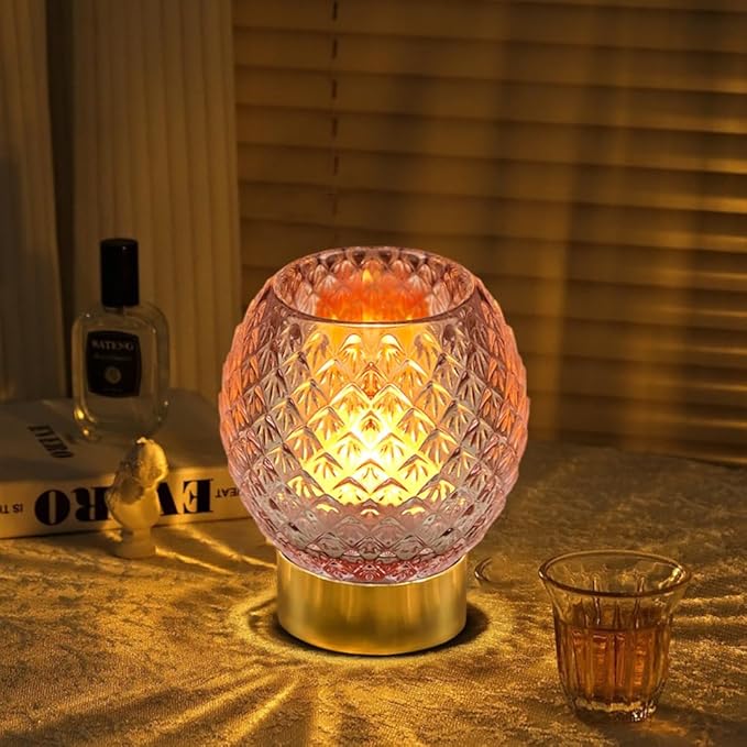 Battery Operated Lamp with Timer,Glass Cordless Lamps with LED Bulb,Decorative Lights for Living Room Bedroom Tabletop Entryway Centerpiece Gift (Pink) - LeafyLoom