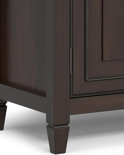 SIMPLIHOME Connaught Low Storage Cabinet, 67 inch, Dark Chestnut Brown - LeafyLoom