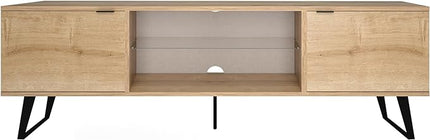 Atelier Mobili Mid Century Modern TV Stand 75 inch | Farmhouse Entertainment Center with Storage | TV Stand for 75 Inch TV | Oak TV Stand for Living Room Entertainment Center for Bedroom TV Stand - LeafyLoom