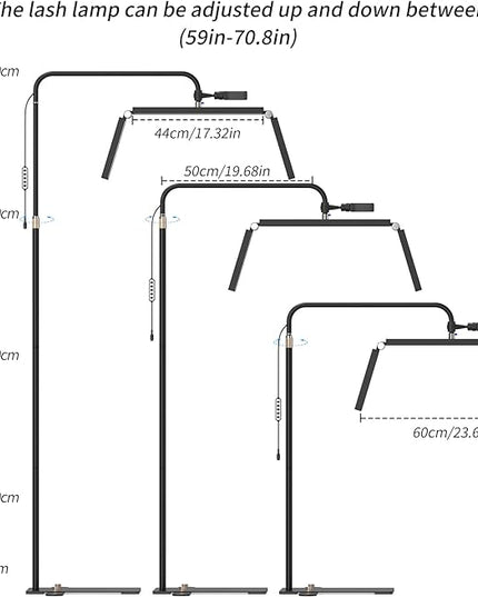 cenoz Lash Light for Eyelash Extensions, 36" Esthetician Light, Half Moon Light, Dual Arm LED Tattoo Light, Adjustable Floor LED Lamps for Makeup, Photography, Selfie, Video Recording(BLACK) - LeafyLoom