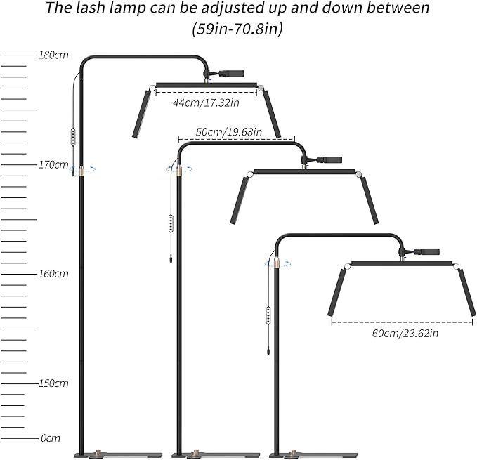 cenoz Lash Light for Eyelash Extensions, 36" Esthetician Light, Half Moon Light, Dual Arm LED Tattoo Light, Adjustable Floor LED Lamps for Makeup, Photography, Selfie, Video Recording(BLACK) - LeafyLoom