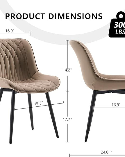 YOUNIKE Khaki Dining Chairs set of 2 with High Backs Mid Century Modern Kitchen & Dining Room Chairs PU Faux Leather Upholstered sillas de comedor Comfortable Large Padded Accent Chair with Metal Legs - LeafyLoom