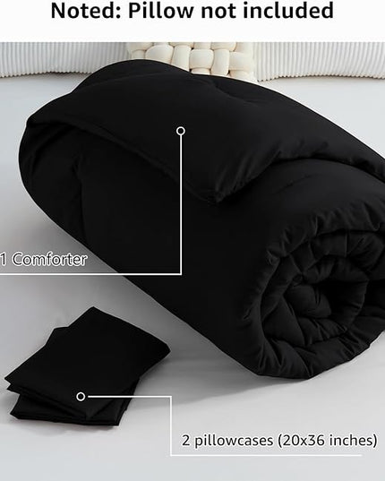 CozyLux California King Comforter Set Black, 3 Pieces Cal King Solid Breathable Boho Style Bedding Sets, Cozy Luxury Fluffy Soft Microfiber Quilt Comforter for All Season(1 Comforter & 2 Pillowcases) - LeafyLoom