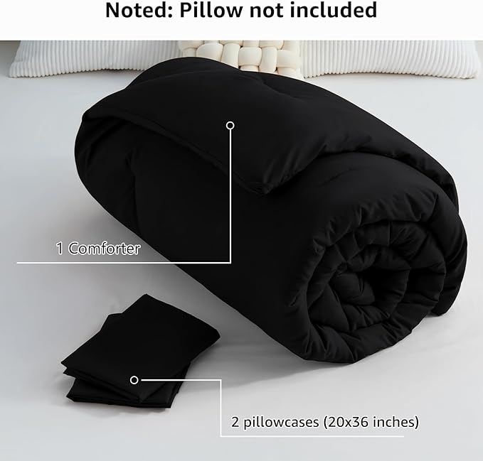 CozyLux California King Comforter Set Black, 3 Pieces Cal King Solid Breathable Boho Style Bedding Sets, Cozy Luxury Fluffy Soft Microfiber Quilt Comforter for All Season(1 Comforter & 2 Pillowcases) - LeafyLoom