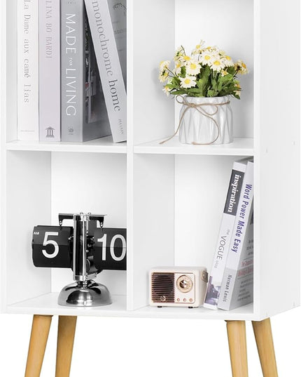 YAHARBO Small 4 Cube White Bookshelf,3 Tier Modern Kids Bookcase with Legs, Wooden Bookshelves Storage Shelf,Book Shelves Organizer,Display Bookcases Cabinet for Room Nursery Study - LeafyLoom