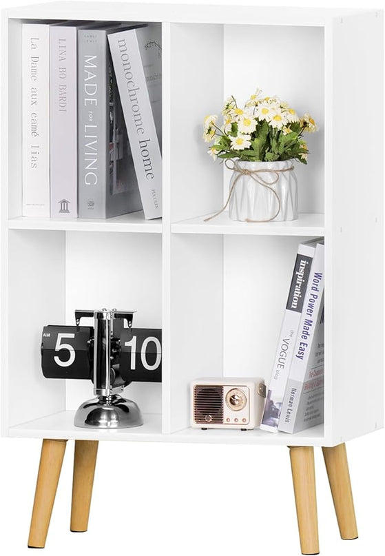 YAHARBO Small 4 Cube White Bookshelf,3 Tier Modern Kids Bookcase with Legs, Wooden Bookshelves Storage Shelf,Book Shelves Organizer,Display Bookcases Cabinet for Room Nursery Study - LeafyLoom