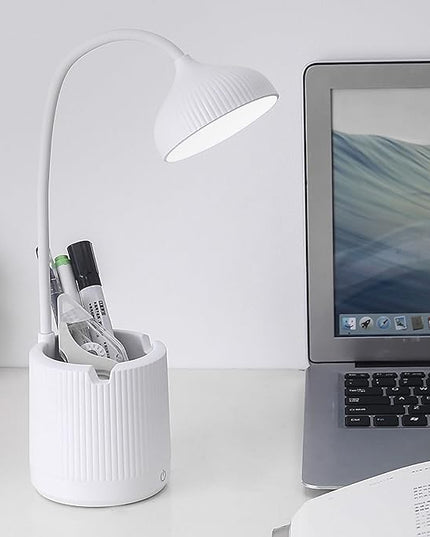 Cordless lamp,Desk lamps for home office,White,3 speed adjustable light,With pen holder,Usb charging cable,Battery operated,360° swivel hose,Rechargeable dorm lamp,Led study lamp,Cute reading lamp - LeafyLoom