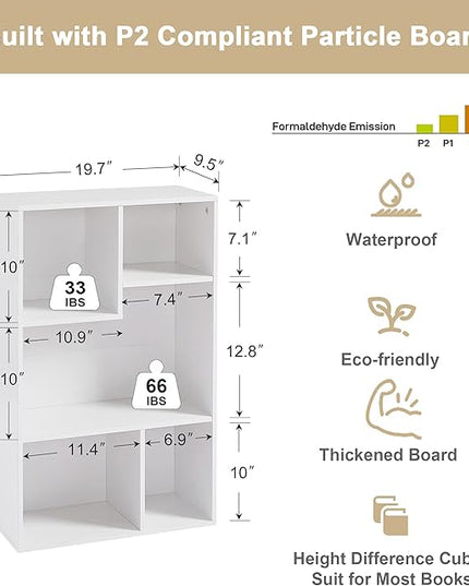 VECELO 5 Cube Modern Bookcases, 3 Tier Bookshelves, 31 Inch High Cubby Storage Organizer, Shelf Hight Up to 12.8 Inches Suit for Most Books, Vertical or Horizontal Use Available,Pearl White - LeafyLoom
