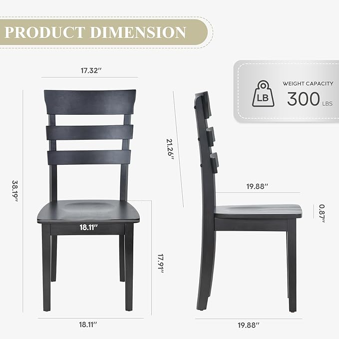 COLAMY Wooden Dining Chairs Set of 2, Ladder High Back Kitchen Side Chair, Farmhouse Armless Dining Room Chairs with Adjustable Foot Pegs, Black - LeafyLoom