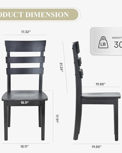 COLAMY Wooden Dining Chairs Set of 4, Ladder High Back Kitchen Side Chair, Farmhouse Armless Dining Room Chairs with Adjustable Foot Pegs, Black - LeafyLoom