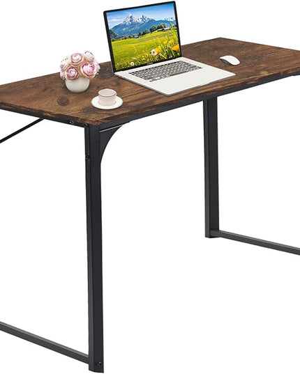 FurnitureR 31.5" Home Office Table Simple Style Computer Desk Laptop PC Writing Table Sturdy Metal Frames for Study Room, Rustic Brown - LeafyLoom