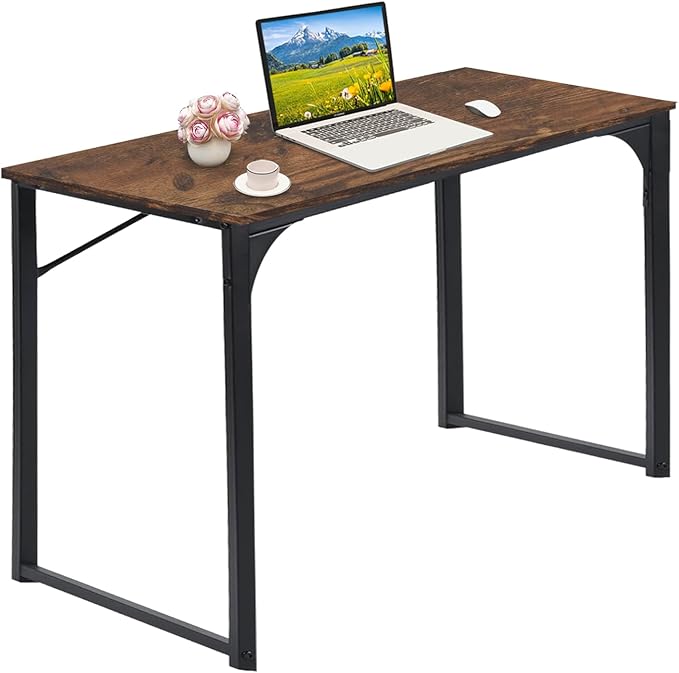 FurnitureR 31.5" Home Office Table Simple Style Computer Desk Laptop PC Writing Table Sturdy Metal Frames for Study Room, Rustic Brown - LeafyLoom