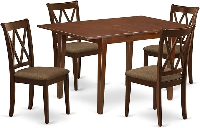 East West Furniture PSCL5-MAH-C 5 Piece Modern Set Includes a Rectangle Wooden Table with Butterfly Leaf and 4 Linen Fabric Kitchen Dining Chairs, 32x60 Inch - LeafyLoom