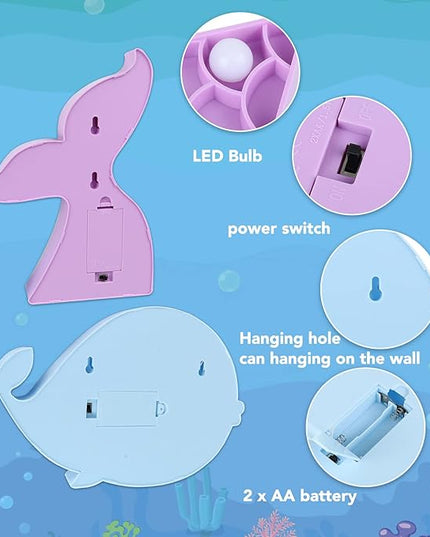 AceList Mermaid Birthday Decorations,Mermaid Ocean Party Supplies,LED Cute Mermaid Tail Night Light, Whale Table Night Lamp for Nursery Room,Bedroom,Wall Decor,Christmas,Birthday Gift for Baby - LeafyLoom