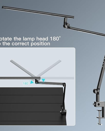 LED Desk Lamp, Desk Light for Home Office, Dual Light Source 18W Brightest, Eye-Caring Optical Lens, Office Lamp, 5 Color Modes & Brightness, Aluminum Alloy Drafting Light, Clamp Lamp, Black - LeafyLoom