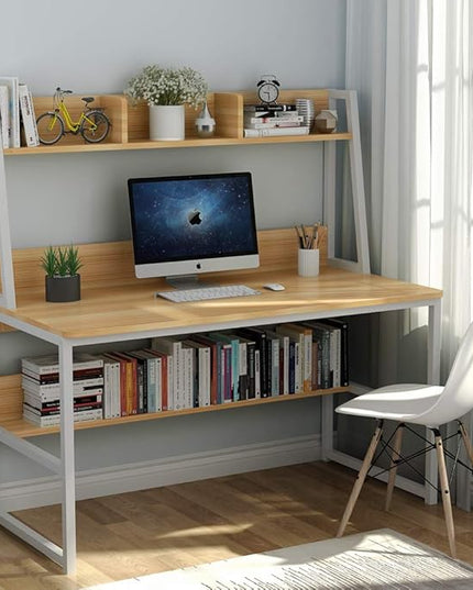 Tribesigns Computer Desk with Hutch, 47 inches Home Office Desk with Space Saving Design with Bookshelf for Small Spaces (Light Walnut, 47) - LeafyLoom