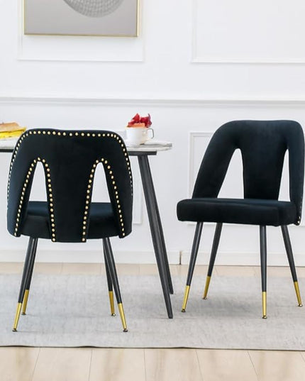 NicBex Dining Chairs Set of 2 Velvet Upholstered Kitchen Dining Chairs with Nailhead Trim for Dining Room-Black - LeafyLoom