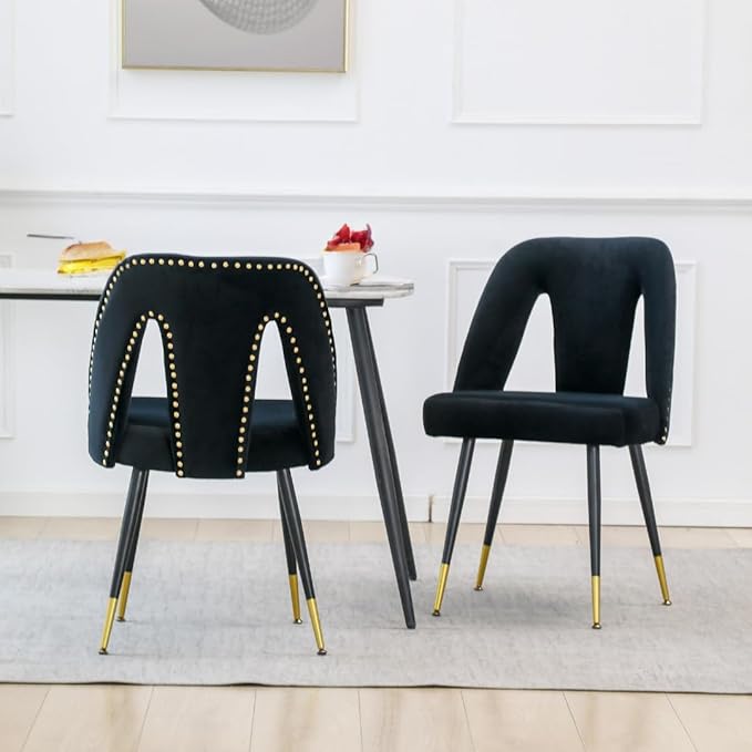 NicBex Dining Chairs Set of 2 Velvet Upholstered Kitchen Dining Chairs with Nailhead Trim for Dining Room-Black - LeafyLoom