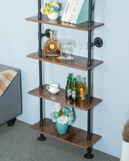 5 Tier 67inch Industrial Pipe Shelving, Shelves Shelf Rustic Tier Black in - LeafyLoom