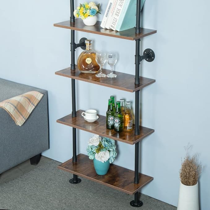 5 Tier 67inch Industrial Pipe Shelving, Shelves Shelf Rustic Tier Black in - LeafyLoom