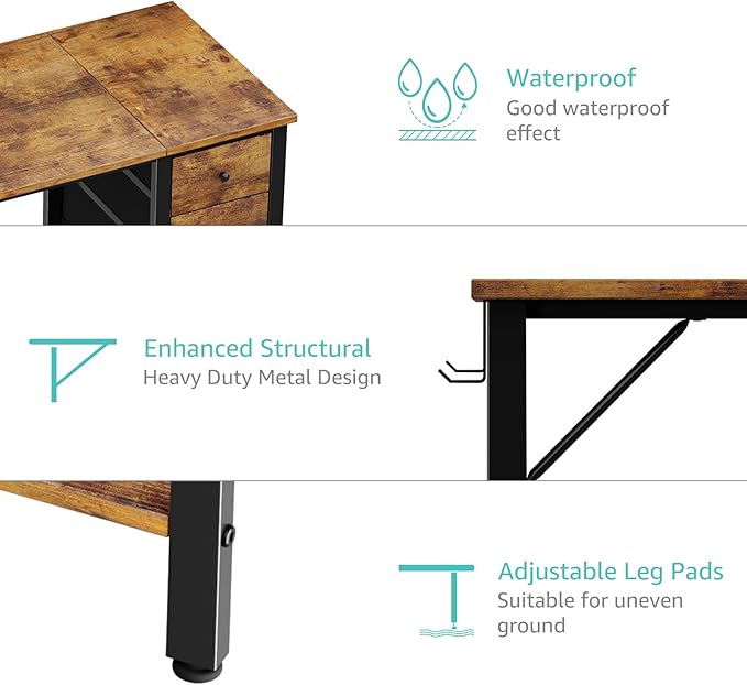 Lufeiya 47 inch Computer Desk with 4 Drawers & Storage Shelves, Writing Work Study Desk for Home Office Bedroom, Modern Simple Student PC Desks Table, Rustic Brown - LeafyLoom