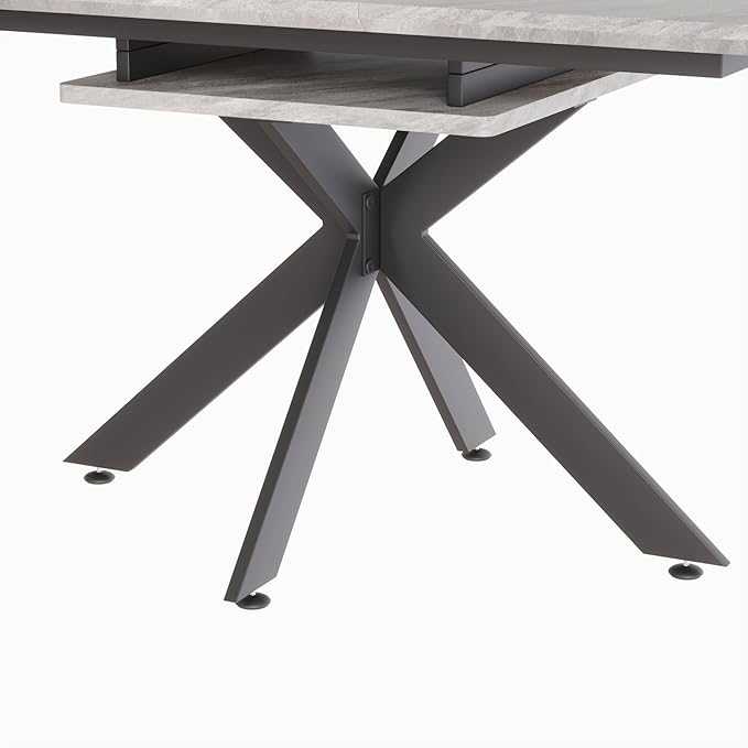 NicBex 62.4Inch Rectangular Extendable Dining Table,Mid-Century Modern Kitchen Table with Black Metal X-Shape Legs for 6 to 8,Large Dining Room Table for Kitchen,Meeting Room and Living Room,Grey - LeafyLoom