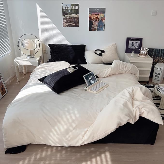Wellboo White Velvet Comforter Sets Twin Boys Girls Solid White Fluffy Bedding Comforters Plain White Flannel Plush Quilts Women Men All White Winter Blanket Aesthetic Micromink Sherpa Bedding Durable - LeafyLoom